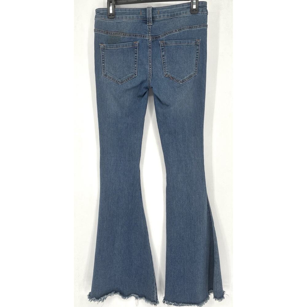Free People Bell Bottoms Raw Hem Jean Sz 26 Blue 7 1/2 Rise Bell Bottom festival - Picture 4 of 8